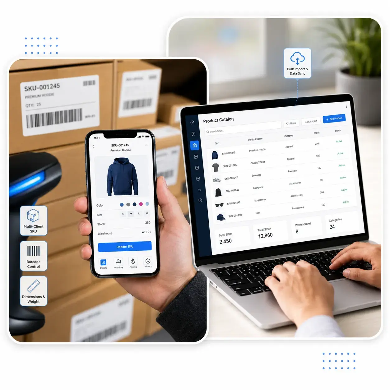 Structured SKU and product master management for multi-client 3PL warehouse